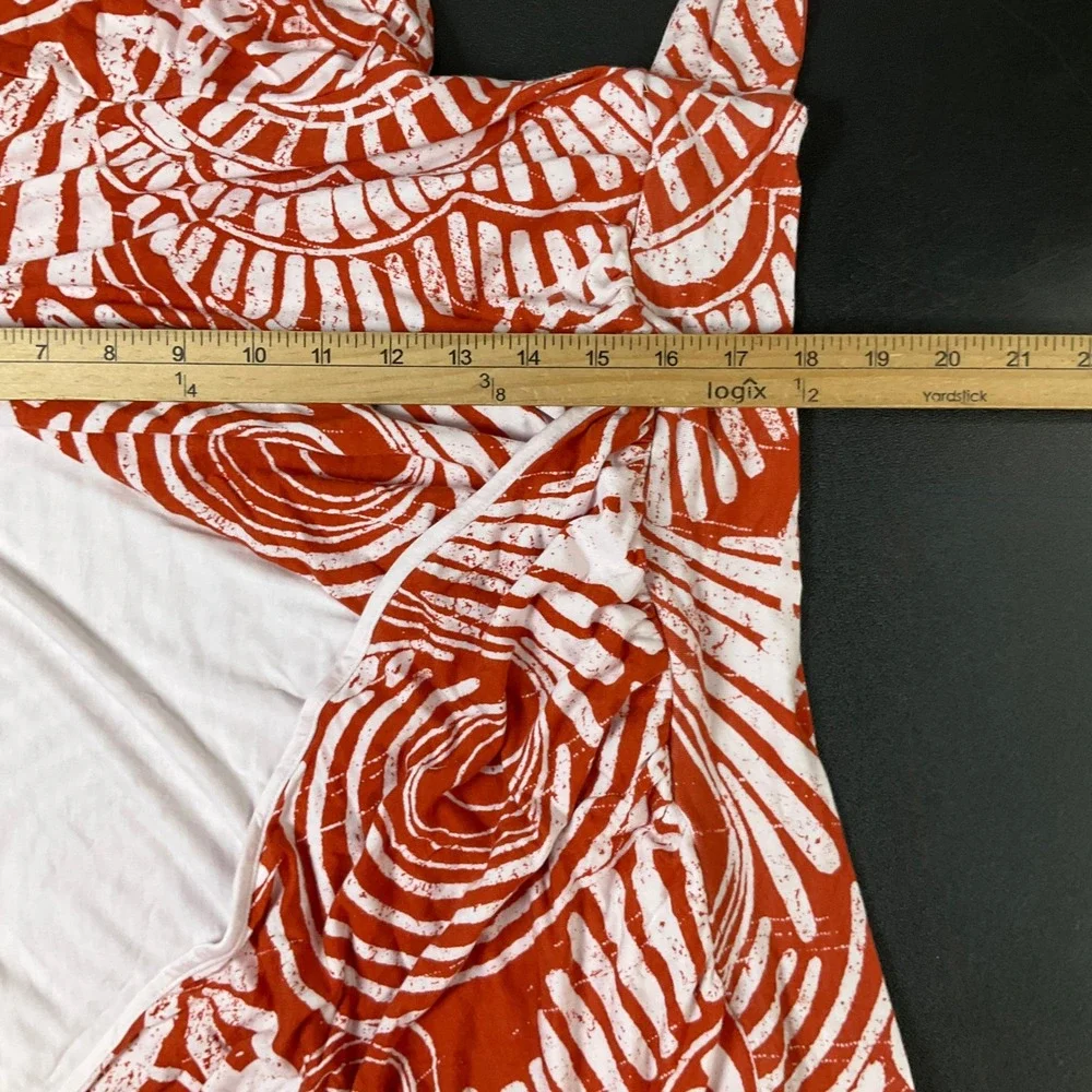 Anthropologie Wrap Top Women XL Red White Jersey Batik Puff Sleeve Boho Cropped